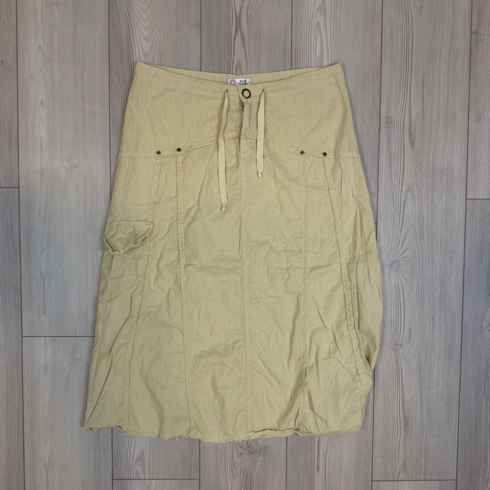 XCVI Wearables Vintage Linen Blend Cargo Midi Skirt beige Size L 2511